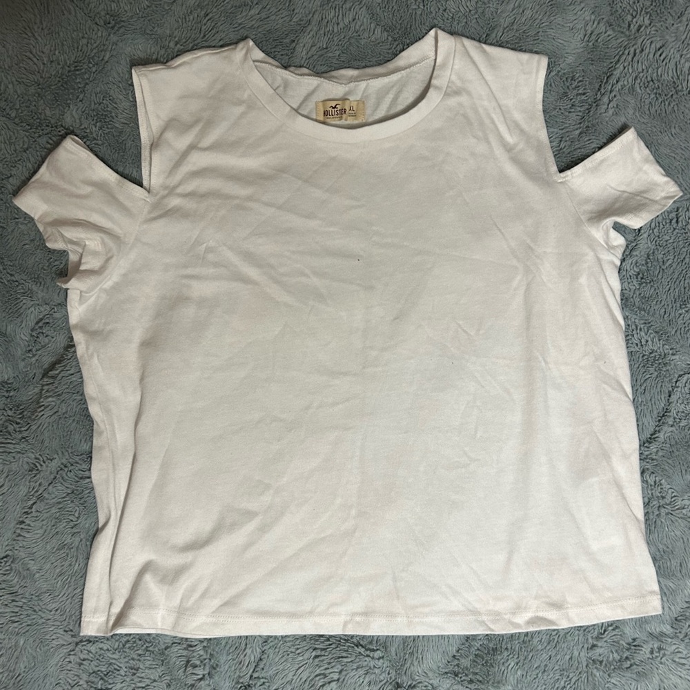 Hollister open shoulder white shirt